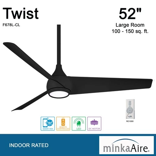 Minka Aire Twist 52" Ceiling Fan - Coal 3-Blade Remote Control - Picture 4 of 5