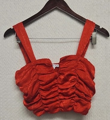 Rabbit Rose Red Smocked Ruched Crop Top Boho Stretchy Y2K Cottagecore Size S