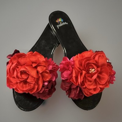 PALMS Red & Black 3D Rosette Jelly Mule/Slides Sz 9 NWT