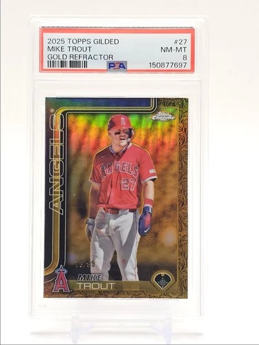 MIKE TROUT 2025 TOPPS CHROME GILDED GOLD REFRACTOR ANGELS /99 PSA 8 Q2754
