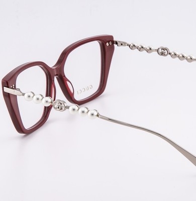 GUCCI GG1969O 1969 Silver Burgundy Pearl Metal Logo Eyeglasses