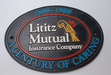 Lititz Mutual Insurance Company Marker Plaque Sign #603 of 1,000 JB5A