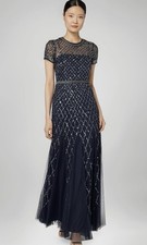 Adrianna Papell Illusion Cap Sleeve Beaded Mesh Gown Size 14 Black NWT $299