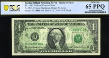 1981 $1.00 FRN CONSECT INK ERRORS OFFSET P.C.G.S 63-65PPQ