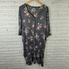 Joyspun Womens Nightgown XL 16 18 Knit 3/4 Sleeve Green Floral Loungewear Button