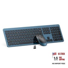 Wireless Keyboard and Mouse Combo, Slim Full-Size Design - Quiet Black&Blue
