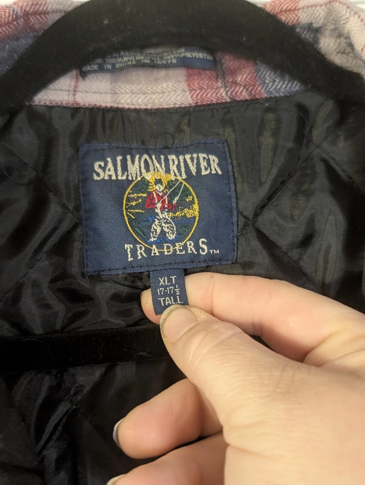 Salmon River Traders Men’s XLT Quilted Flannel Shirt Jacket Red Navy Plaid Lined - Image 3 of 4