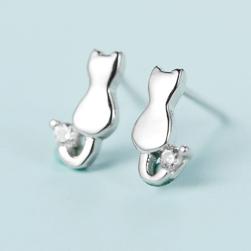Mini Ohrstecker Sterling Silber 925 Katze Damen Ohrringe - Bild 1 von 4