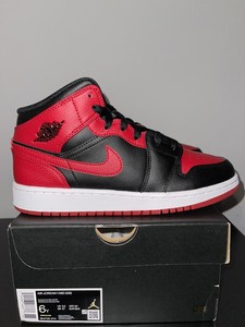 Air JORDAN 1 Mid (GS) Nike AJ1 'Banned' Black/Gym Red-White UK 5.5 US 6 EUR  38.5 | eBay