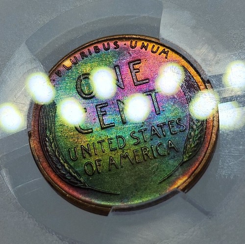 1957 D Lincoln Cent 1C PCGS MS65RB CAC Rainbow Toned True Monster Neon Toning - Picture 3 of 11
