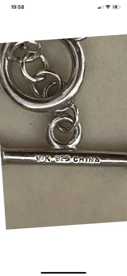 Collar largo de 26" de plata marcado Hall 925 con preciosas piedras Zade meñique. Chaina Foto 4 de 4