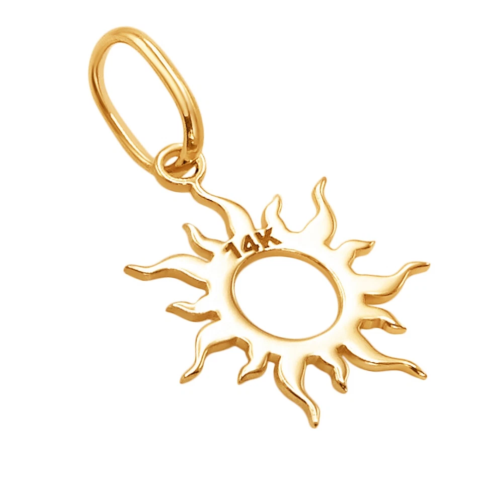 10k Pure Solid Yellow Gold Flaming Sun Laser Cut Delicate Nice Charm Pendant - Image 4 of 4