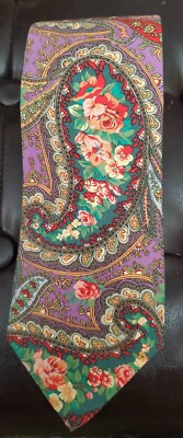 BOST Tie 100% Cotton Made in USA NC Boho Large Paisley Floral Preppy College