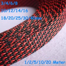 3mm 40mm Black  Red Flame Retardant Expandable Braided Cable Sleeving/Sheathing