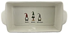 Rae Dunn Gnome MAGIC MERRY MISCHIEF Ceramic Loaf Pan Baking Dish