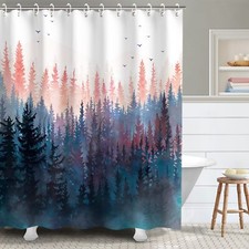 Forest Shower Curtain 72W x 72H Pine Trees Mountain Nature Pink Waterproof