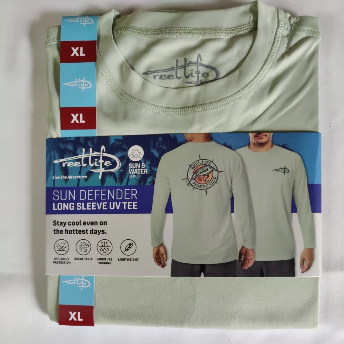 Reel Life Sun & Water Series Mens XL Sun Defender Long Sleeve UV Tee  SeaFoam NEW