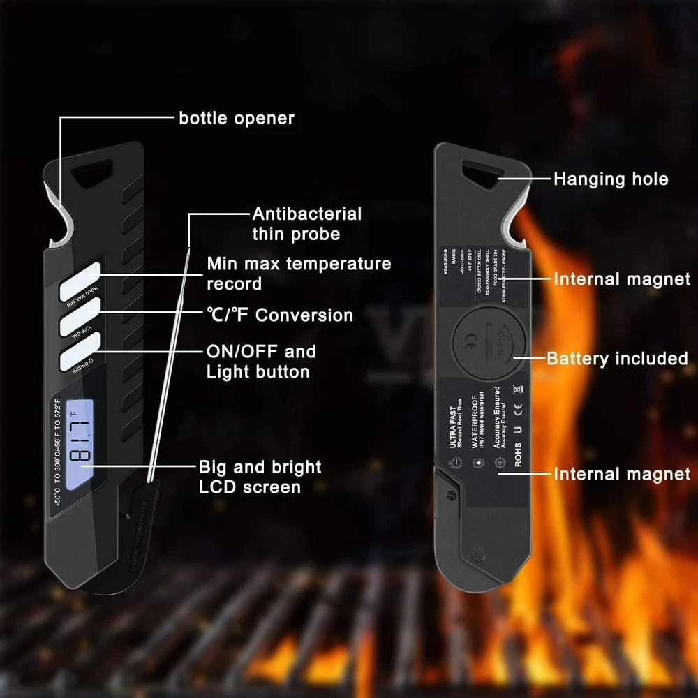 Meat Thermometer, 3s Digital Instant Read Thermometer, Upgraded Waterproof Candy