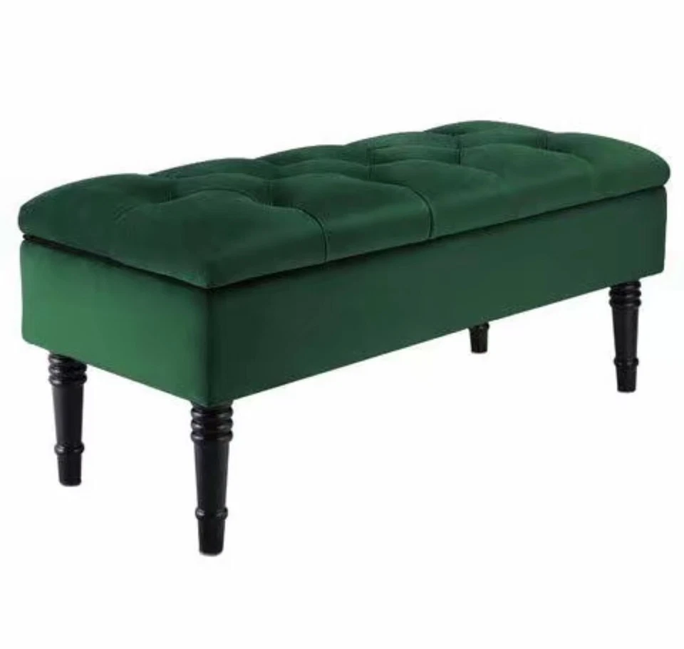Velvet Storage Bench Button-Tufted Ottoman Seat Chest Entryway Stool - Image 2 of 4