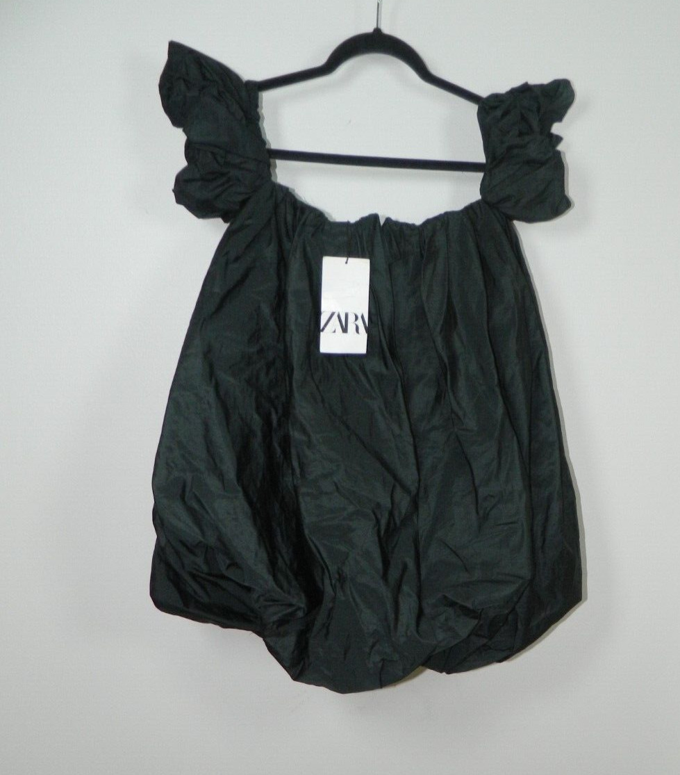 ZARA Dress ZW Collection Size Medium Black Voluminous Taffeta Mini image 9