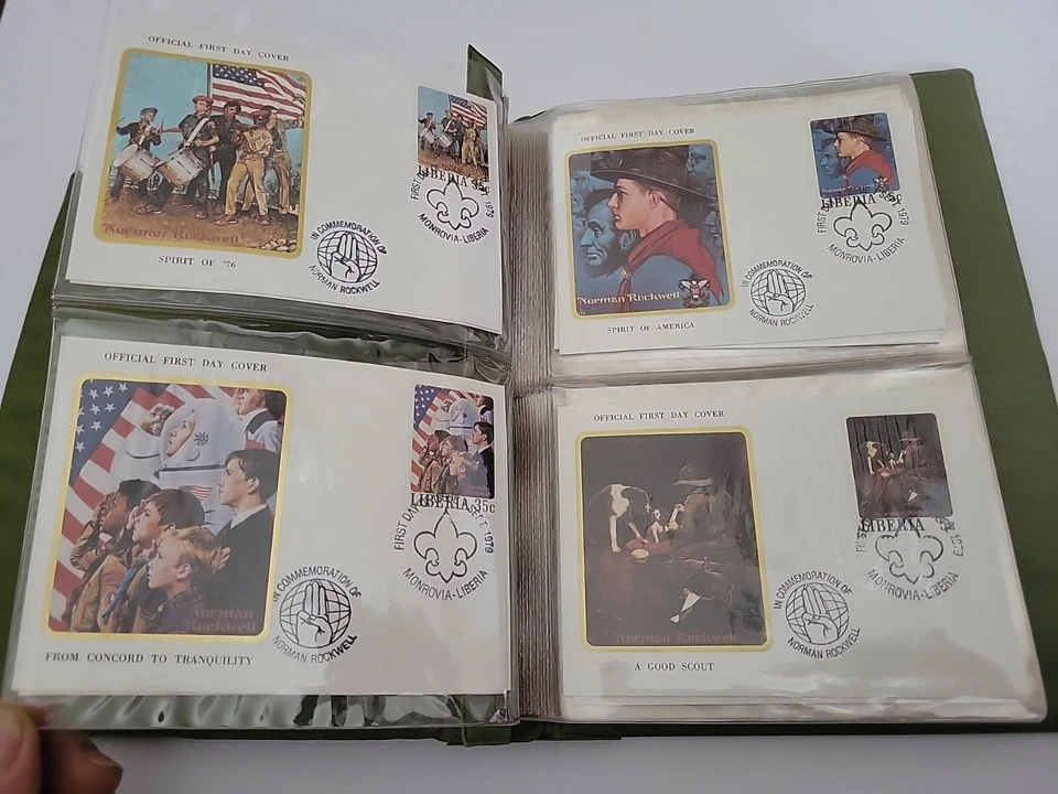 Scouting Through the Eyes of Norman Rockwell LIBERIA 1979 50 FDCs Stamp Album.  - Image 3 of 4