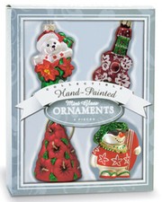 Hawaiian Tropical Holiday Mini Glass Christmas Ornaments Set 4 Ukulele, Snowman