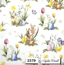 (2379) TWO Individual Paper LUNCHEON Decoupage Napkins - EASTER RABBIT BUNNY