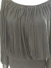 NWT Max Studio Specialty Products L Black Silver Shimmer Blouson Graziella Dress