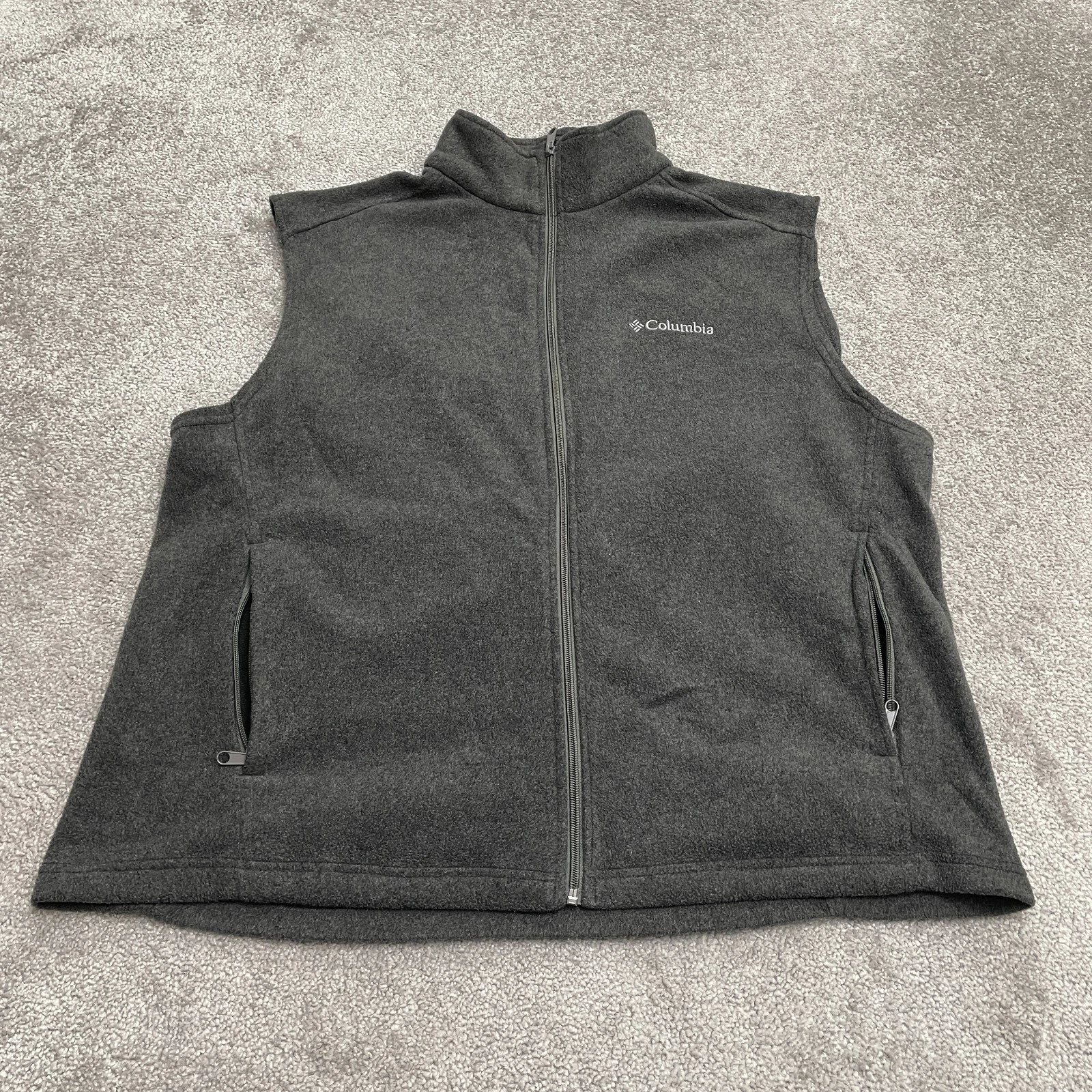 Columbia Steens Mountain Fleece Vest Men XL Gray Full Zip Pocket Outdoor Hiking