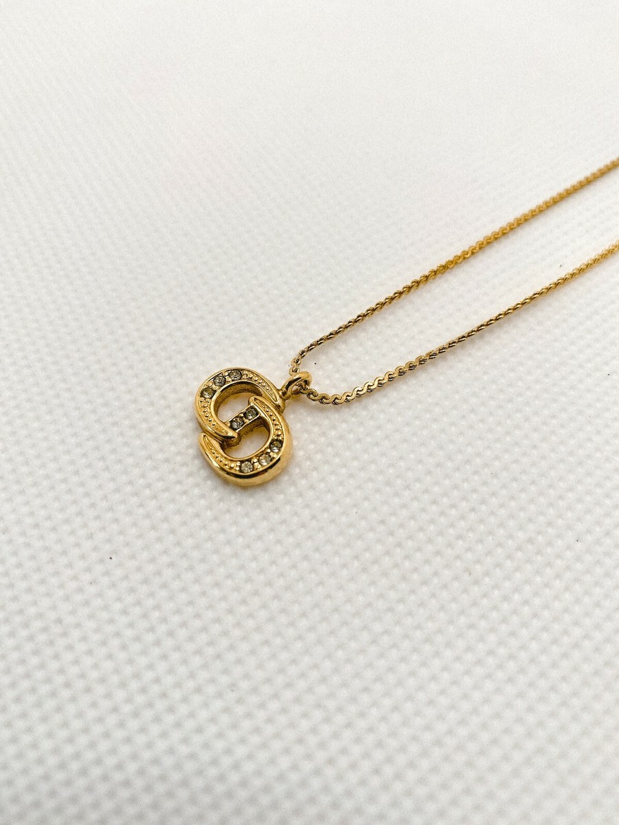 アクセサリー Christian Dior Logo CD Gold necklace CHRISTIAN DIOR Metal CD Logo Oval Pendant Necklace Gold