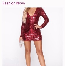 Fashion Nova Burgundy Red Sequin Mini Dress Perfect Party Back Zip NWOT Large