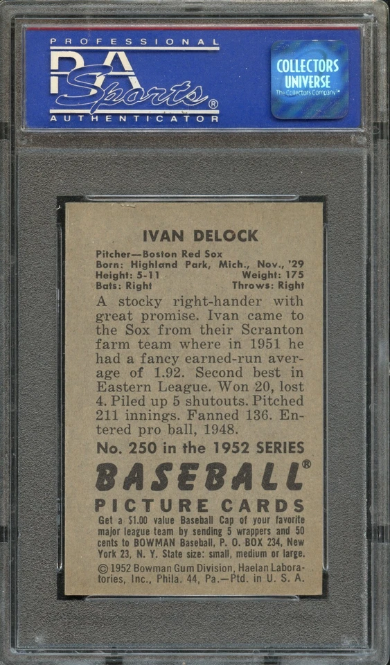 BB - 1952 Bowman - #250 - Ivan Delock - PSA 8 - NM-MT - Image 2 of 2
