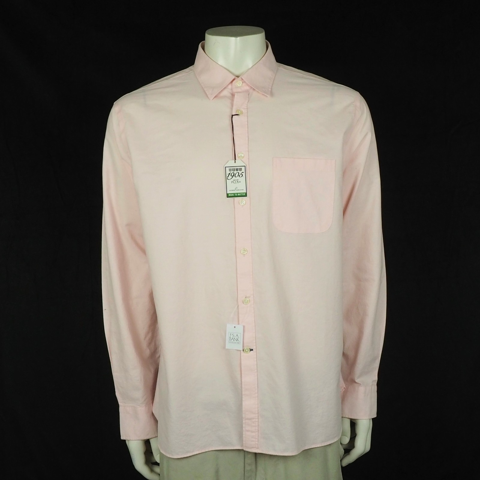 New Jos A Bank 1905 Button Down Shirt Mens Sz XL Pink Tailored Fit Pocket Cotton