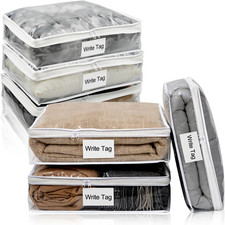 6 Pack Clear Zippered Plastic Storage Bags, Vinyl Sweater Bags with Zipper, Dura