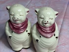 Vintage Shawnee Smiley Pig Salt & Pepper Shakers Pink Scarf