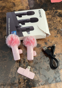 PQRQP Wireless Mini Lavalier Microphone Set w/ Receiver, USB-C, Pink