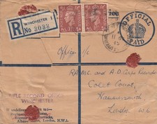 GB KGV1  OHMS Wartime Registered envelope, Rifle Records Office Winchester 1945
