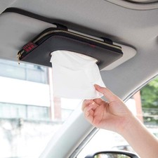 Car Tissue Holder Black, Sun Visor Napkin Case PU Leather Backseat Dispenser