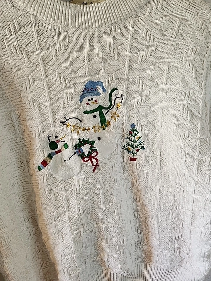 Cabelas Mujer Invierno Muñeco de Nieve Navidad Pullover Suéter - Pequeño  Foto 2 de 4