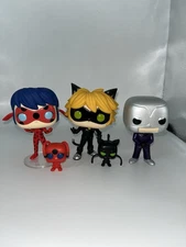 Miraculous Ladybug Funko Pop Lot - Ladybug , Cat Noir , Hawk Moth - Minor Wear