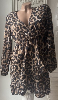 SHEIN Cache Coeur Chiffon-Kleid Minikleid mit Animal Leoparden-Muster-Print Gr.S