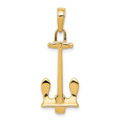 14k Yellow Gold Anchor Pendant Nautical Polished Symbol for Men or Unisex