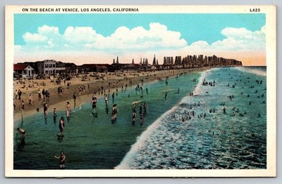 On the Beach at Venice. Los Angeles California Postcard