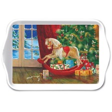 Weihnachten &ndash; Tray Melamine &ndash; Tablett &ndash; Format: 13 x 21 cm &ndash; Wooden rocking hors