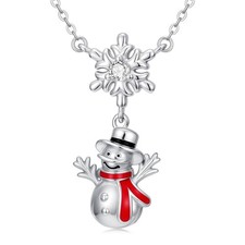 Snowflake Necklace for Women 925 Sterling Silver Xmas Snowman Pendant Snowfla...
