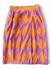Vintage Valentino Boutique Suede Skirt Size 44 Italy Orange Purple Diamond Print