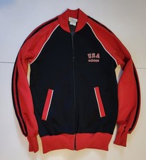 Vintage 80s Adidas USA Track Jacket XS Red Black Trefoil Made In Taiwan Full Zip