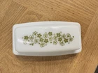 Vintage Pyrex Green Spring Blossom Crazy Daisy 7 inch Butter Dish w/Lid USA