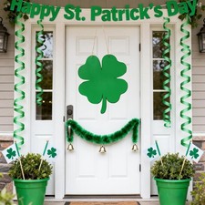 St. Patrick's Door Decor Wooden Hanging Sign Green Shamrock Clover Welcome Sign