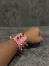 Pink Leather Spiked Bracelet Men And Women Unisex Grunge Emo Style